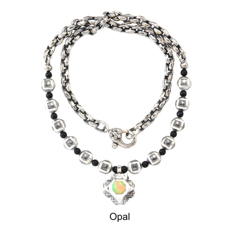 Octagon Cross+PEA s Neck Chain XS Faceted+Beads+Square Steps Balls