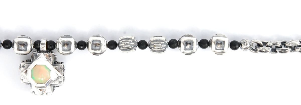 Octagon Cross+PEA s Neck Chain XS Faceted+Beads+Square Steps Balls