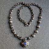 Octagon Cross+PEA s Neck Chain XS Faceted+Beads+Square Steps Balls