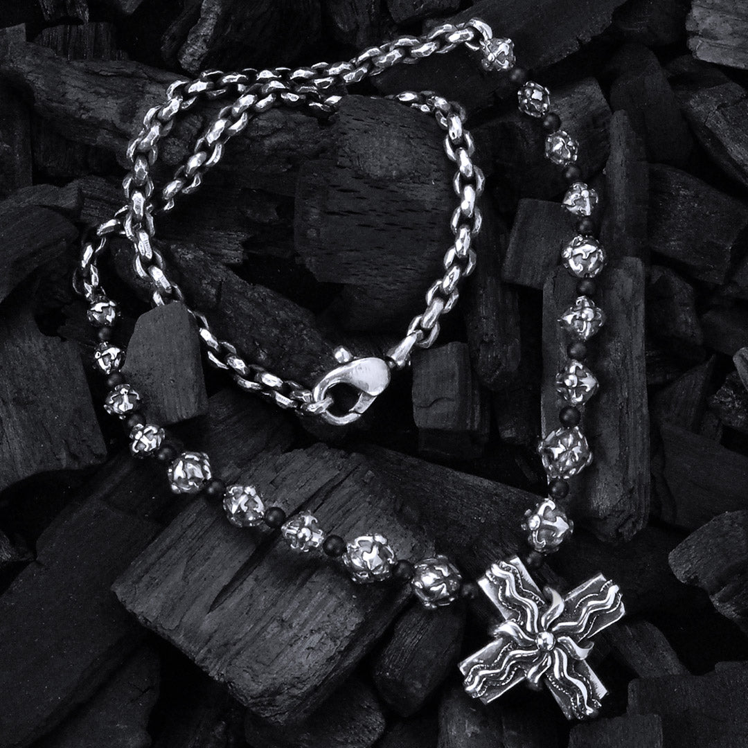 Silver Pendant Greek Cross Body with Hole and ELFIN SUN