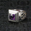 Silver Ring ELFIN CARREE on Slim OPEN LILIES Band