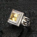 Silver Ring ELFIN CARREE on Slim OPEN LILIES Band