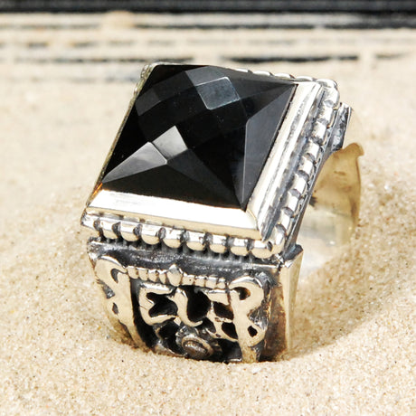 Silver Ring CAREE Stone on SHIELD Band