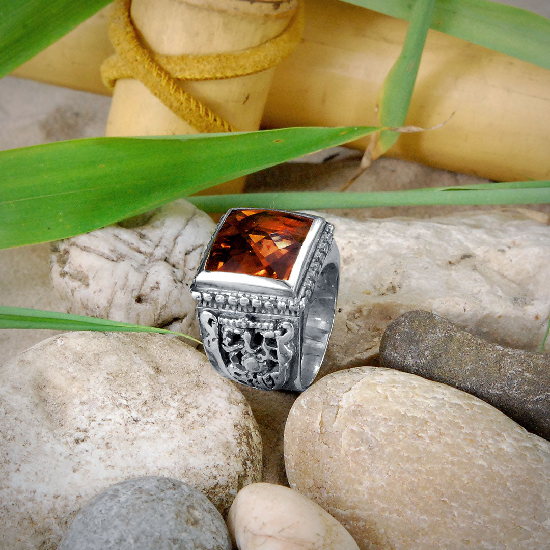 Silver Ring CAREE Stone on SHIELD Band