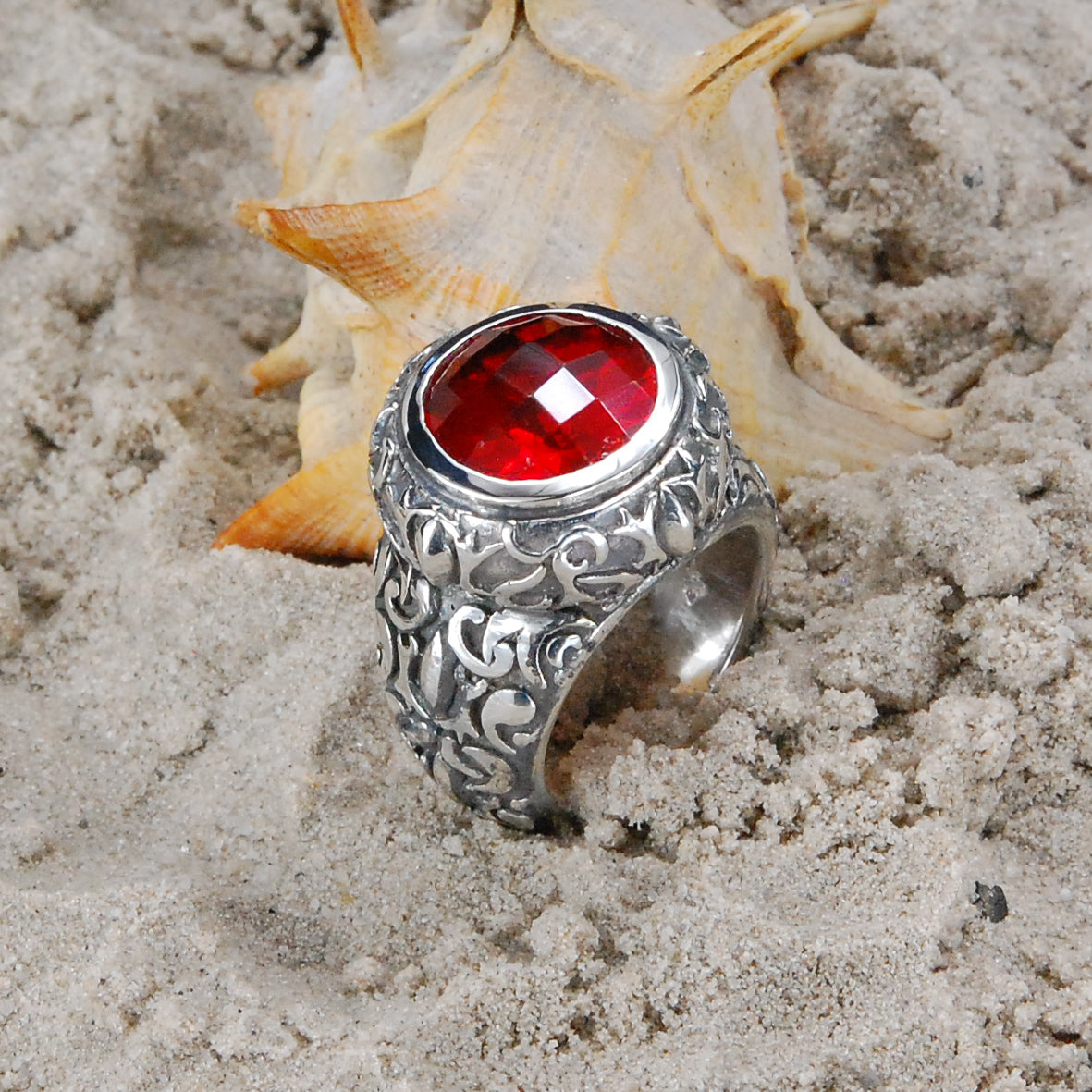 Silver Ring Round GARDEN AT NIGHT Stoneholder
