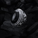 Silver Ring Elfin Oval GARDEN AT NIGHT Stone Cabochon