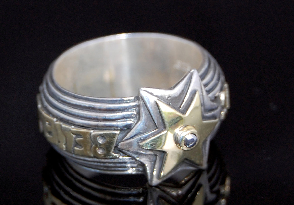 Silver Ring METEORITE STAR and 18 ct. Gold BELIEVE IN YOUR DREAMS