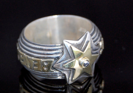 Silver Ring METEORITE STAR and 18 ct. Gold BELIEVE IN YOUR DREAMS