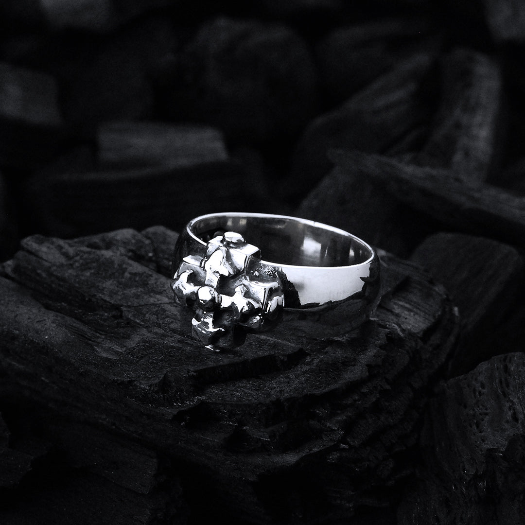 Silver Ring Greek Cross and Blades Cross