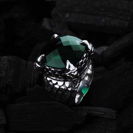 Silver Ring DRAGON CLAW with Dragon Scales Band