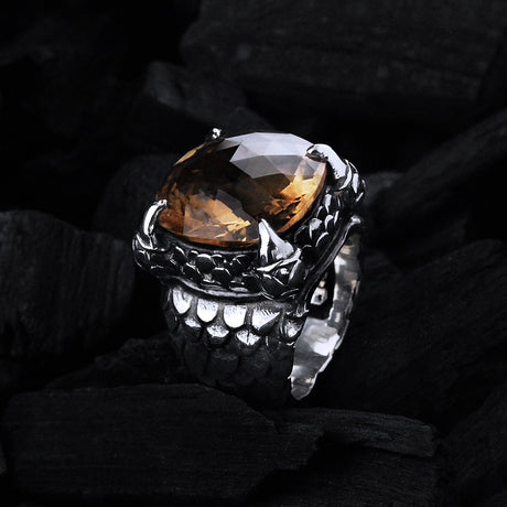 Silver Ring DRAGON CLAW with Dragon Scales Band