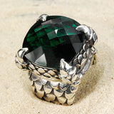 Silver Ring DRAGON CLAW with Dragon Scales Band