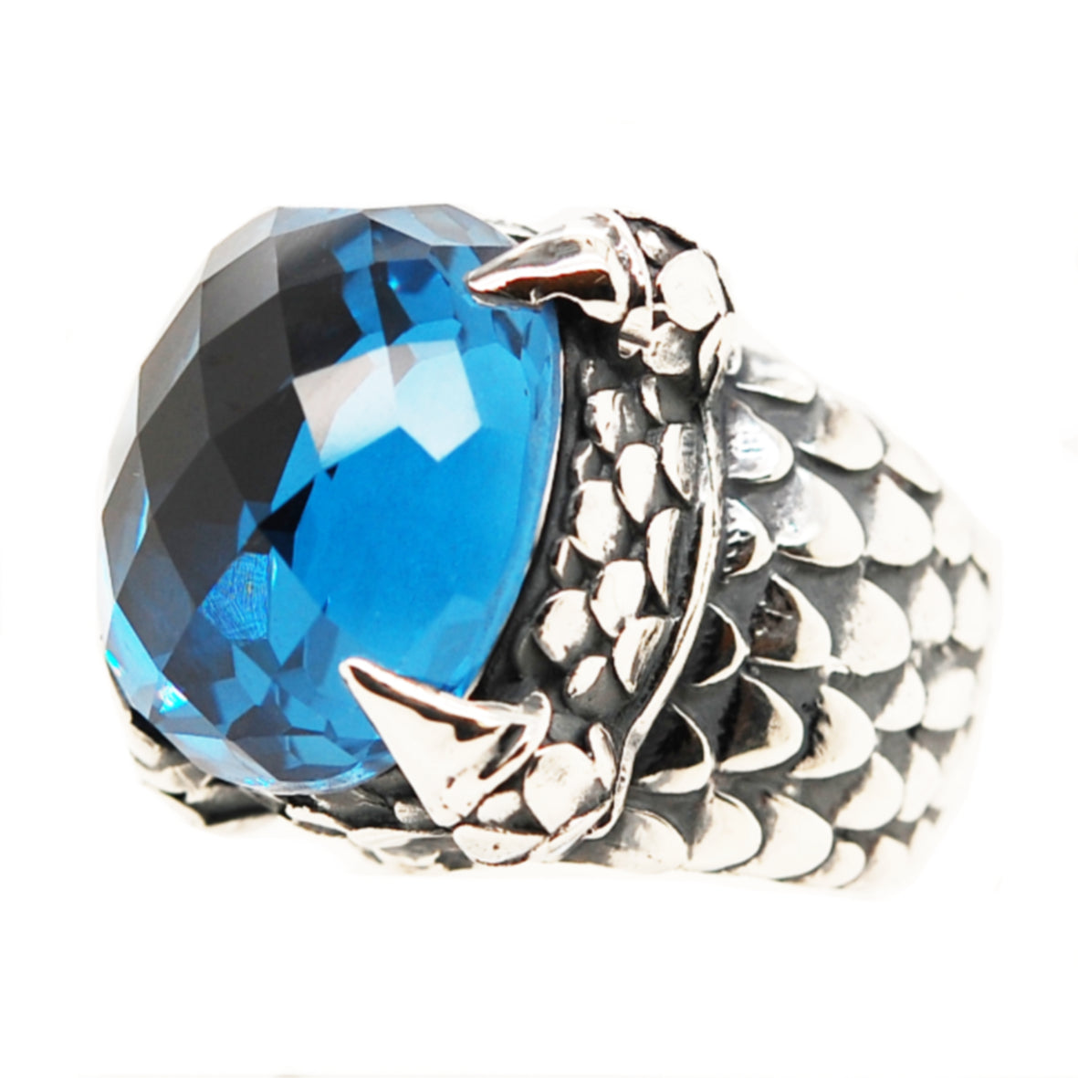 Silver Ring DRAGON CLAW with Dragon Scales Band