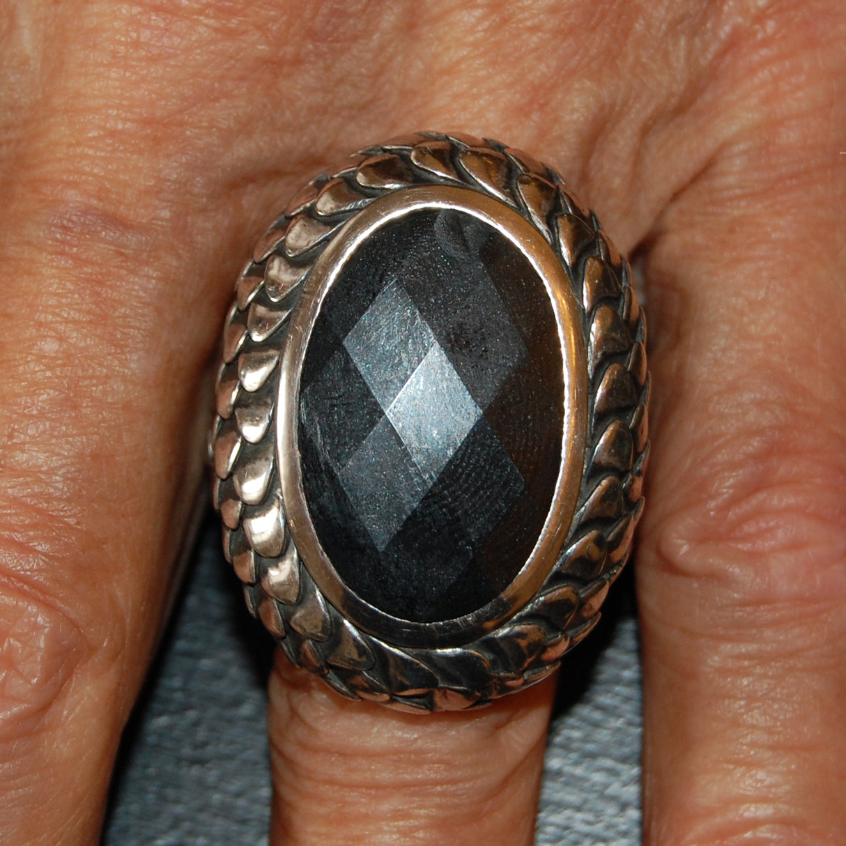 Silver Ring DRAGON SCALES with Oval Stone