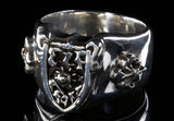 Silver Ring ElfCraft Shield with Meteorit and 2 Lilies Band