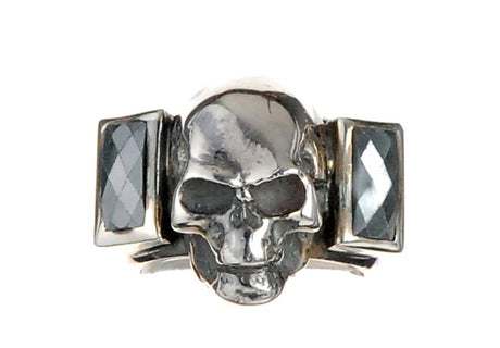 Silver Ring SKULL with Baguette Stones