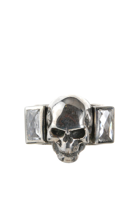 Silver Ring SKULL with Baguette Stones