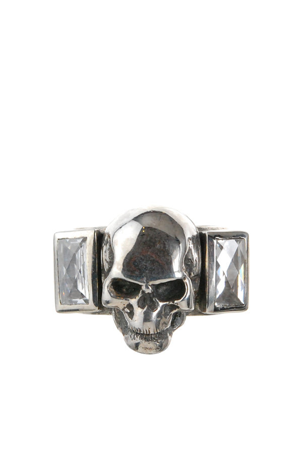 Silver Ring SKULL with Baguette Stones