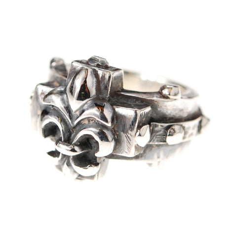 Silver Ring Greek Cross LILY on Faceted Rivet Band