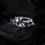 Silver Ring Greek BLADES Cross on Faceted Rivet Band