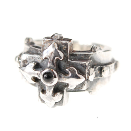Silver Ring Greek BLADES Cross on Faceted Rivet Band