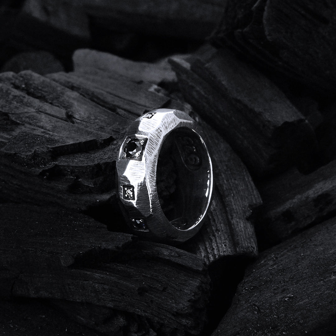 Silver Ring SUN and PLANETS faceted