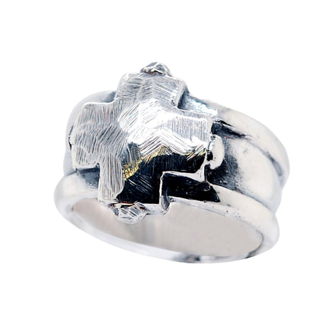 Silver Ring PLAIN Greek Cross on Stripe Band