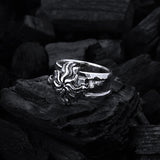 Silver Ring Greek Cross with Elfin SUN on Stripe Band
