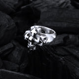 Silver Ring Greek BLADES Cross on Plain Faceted Band
