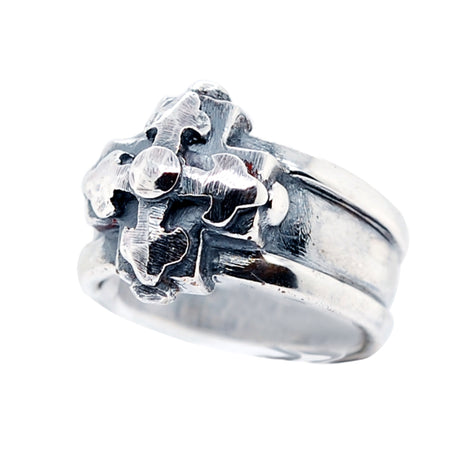 Silver Ring Stripe Band with Greek Cross and BLADES CROSS