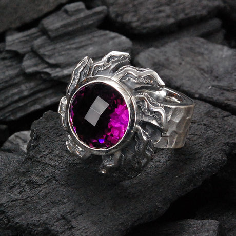 Silvcer Ring ham.10+ Elfin Spiral SUN+FLAMES+Stone