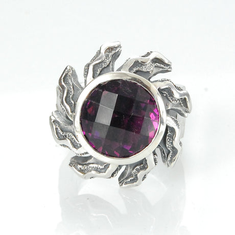 Silvcer Ring ham.10+ Elfin Spiral SUN+FLAMES+Stone