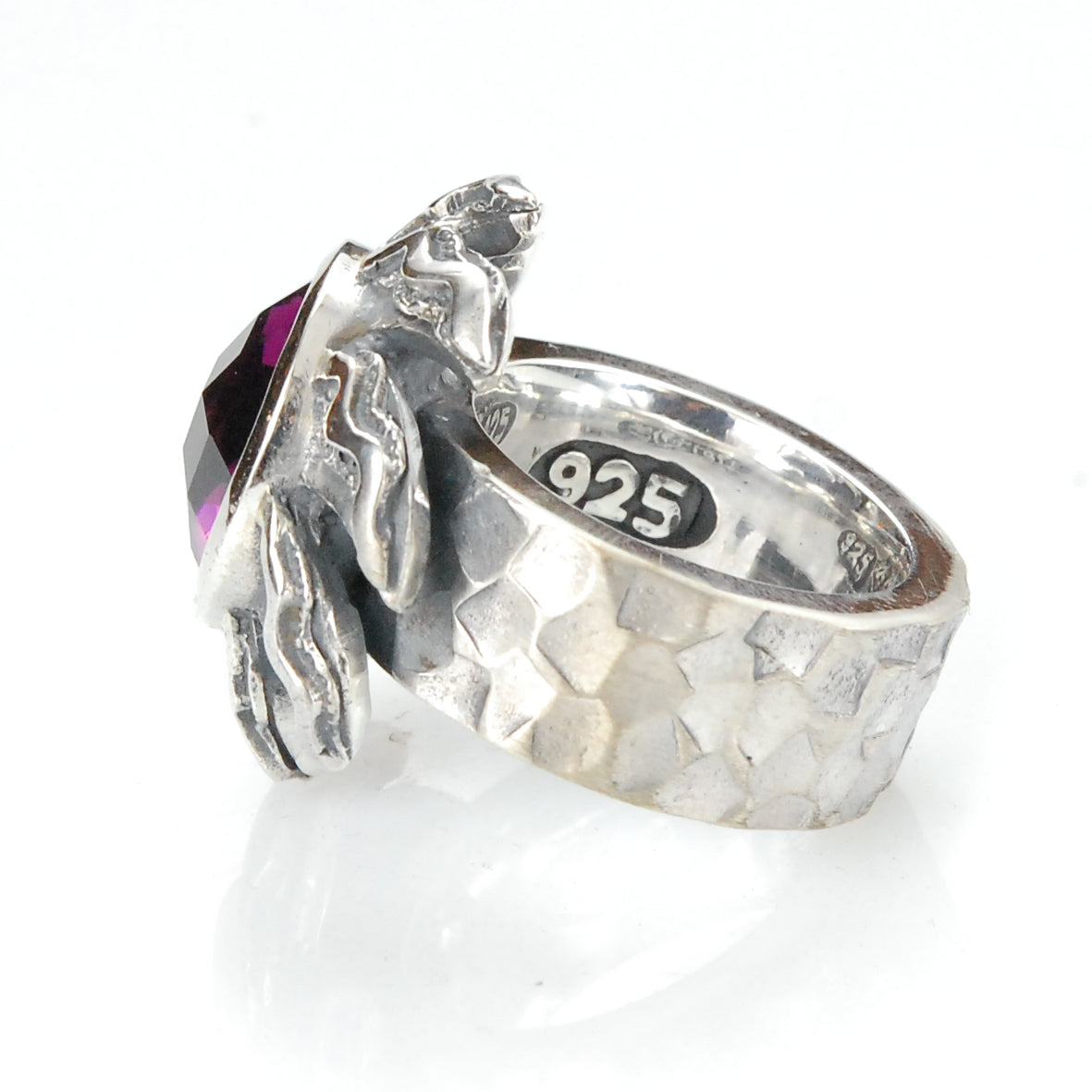 Silvcer Ring ham.10+ Elfin Spiral SUN+FLAMES+Stone