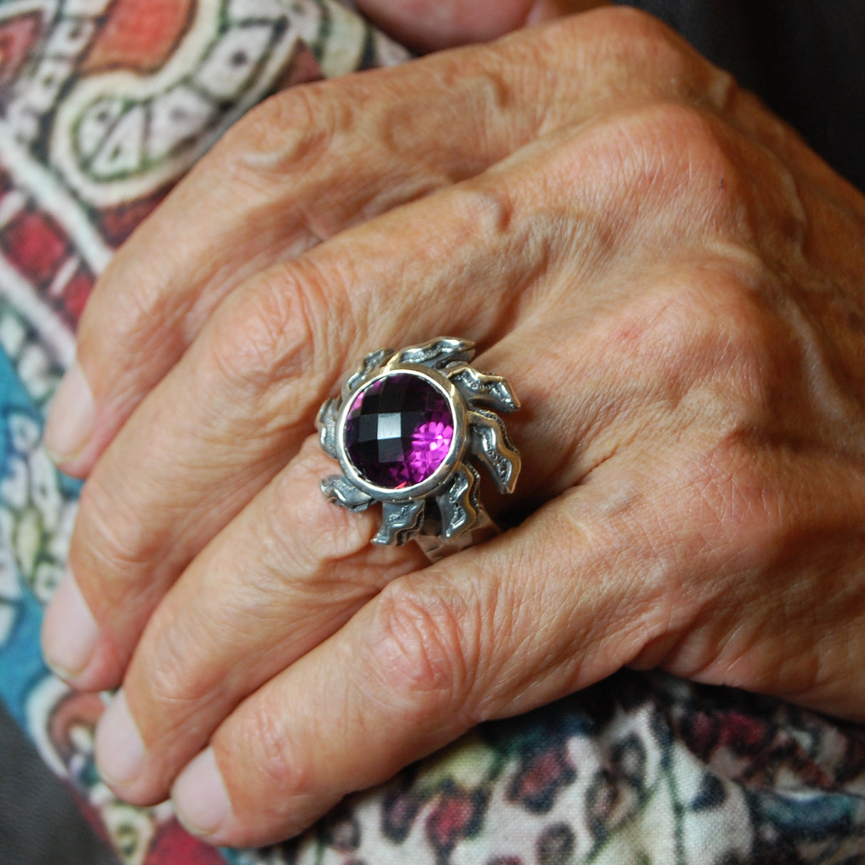 Silvcer Ring ham.10+ Elfin Spiral SUN+FLAMES+Stone