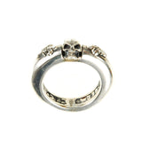 Silver Ring SKULL with LILIES on Plain Band