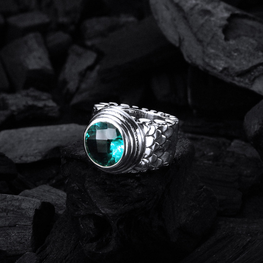Silver Ring DRAGON SCALES Round Holder