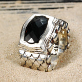 Silver Ring DRAGON SCALES Rectangular BAROQUE Holder