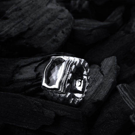 Silver Ring DRAGON SCALES Rectangular BAROQUE Holder