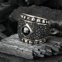 Silver Ring PYRAMIDE Stone and Pyramides Frame with Searay Leather Band