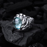 Silver Ring MAGIC PLANT Band and Aquamarine in SPIRAL Holder