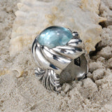 Silberring MAGIC PLANT Band und Aquamarin in SPIRAL-Halterung