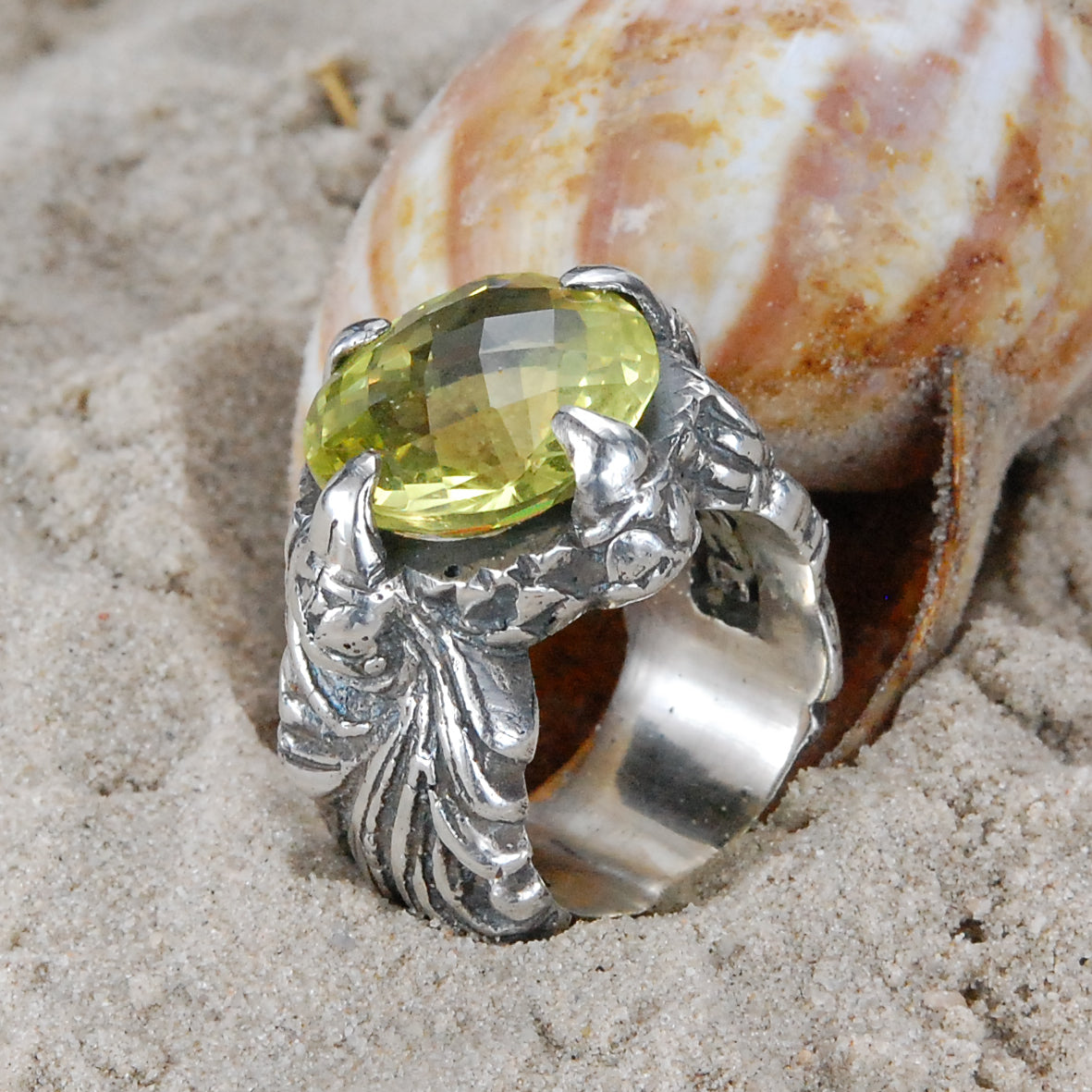 Silberring MAGIC PLANT Band und DRAGON Claw Stoneholder