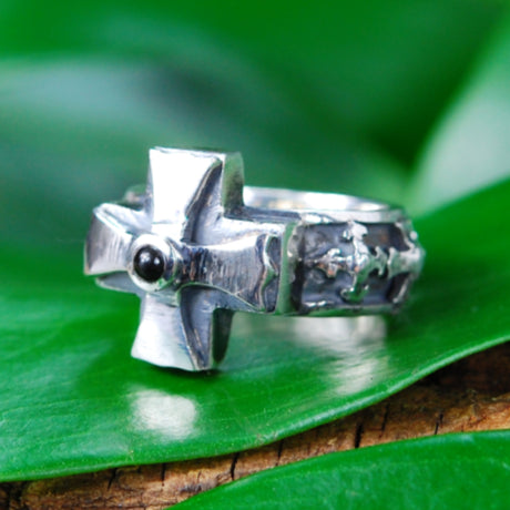 Silver Ring Band Crosses S with Greek Cross and KNIGHTS CROSS