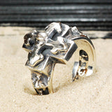 Silver Ring Band Crosses S with Greek Cross and BLADES CROSS