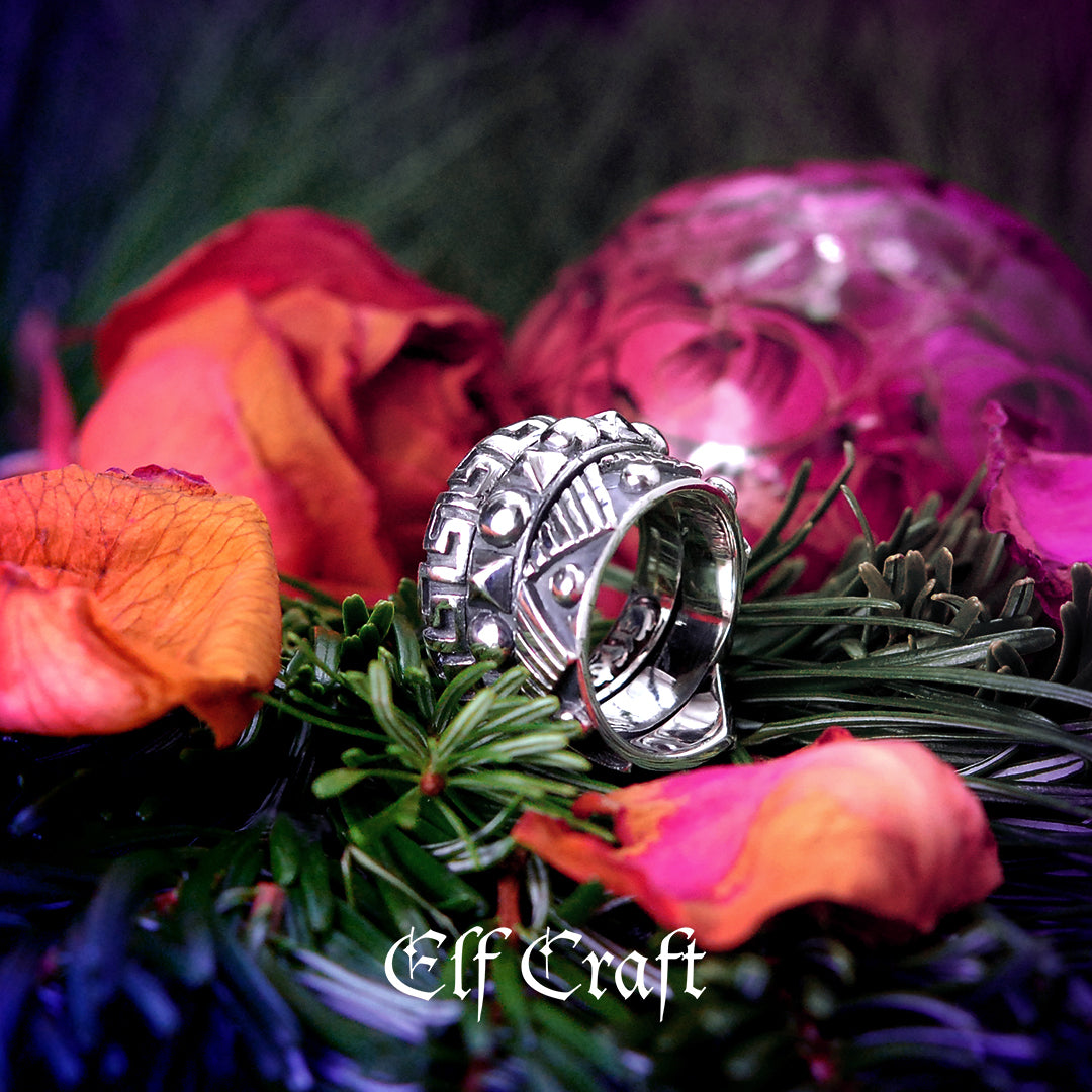 Silver Ring Spiral PYRAMIDES and DOMES and Meander