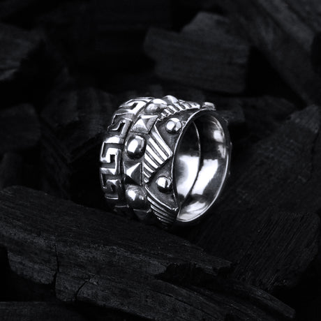 Silver Ring Spiral PYRAMIDES and DOMES and Meander