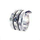 Silver Ring Spiral SUN and PLANETS +Black Diamond SUN