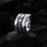Silver Ring Spiral SUN and PLANETS +Black Diamond SUN