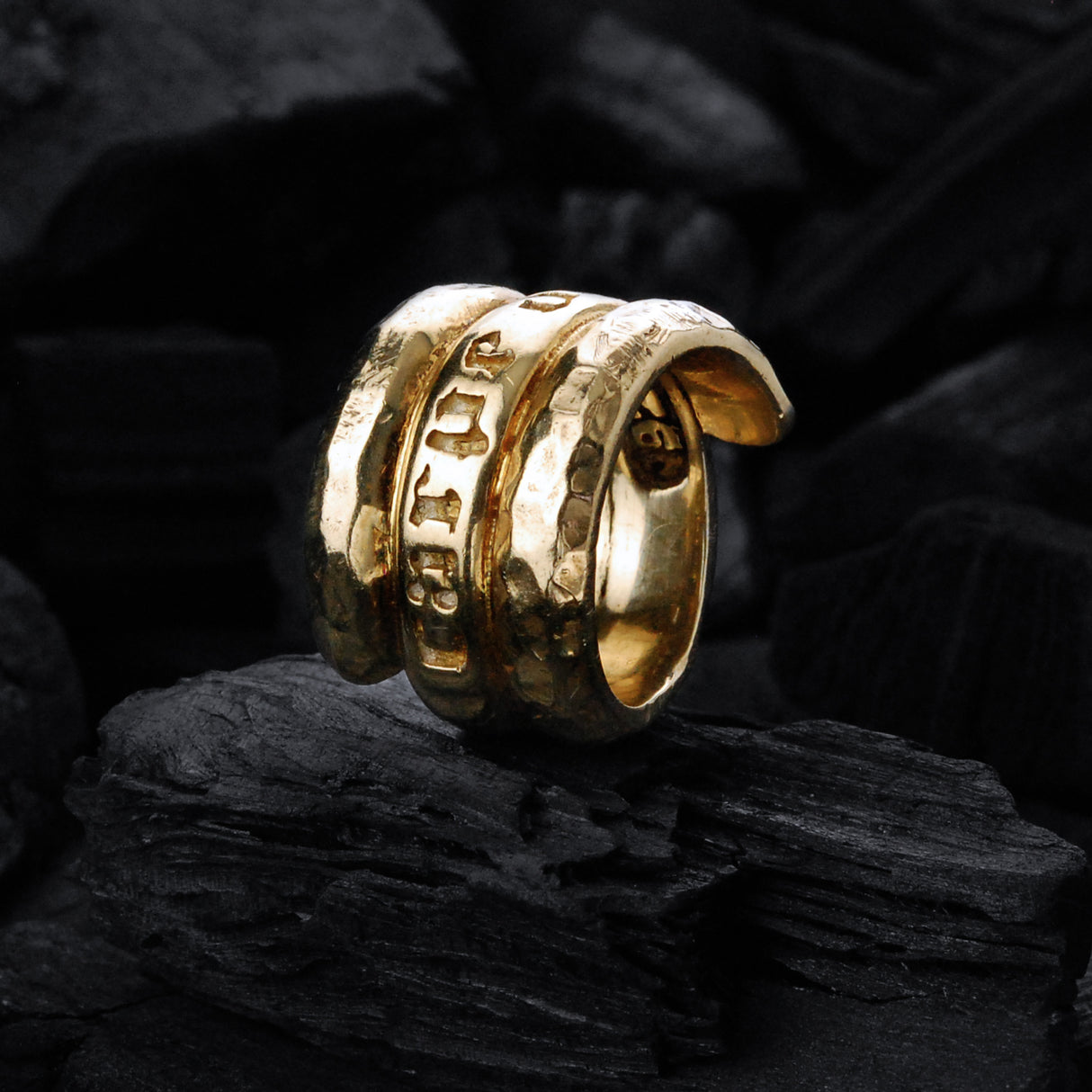 Silver Ring Spiral CARPE DIEM Faceted Gold