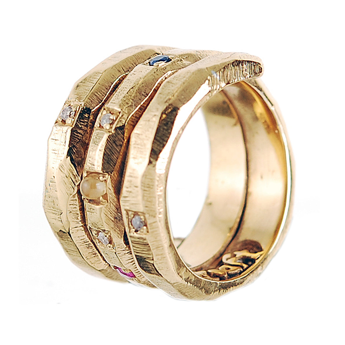 Silver Ring Spiral SUN and PLANETS with Citrin SUN GOLD Plated